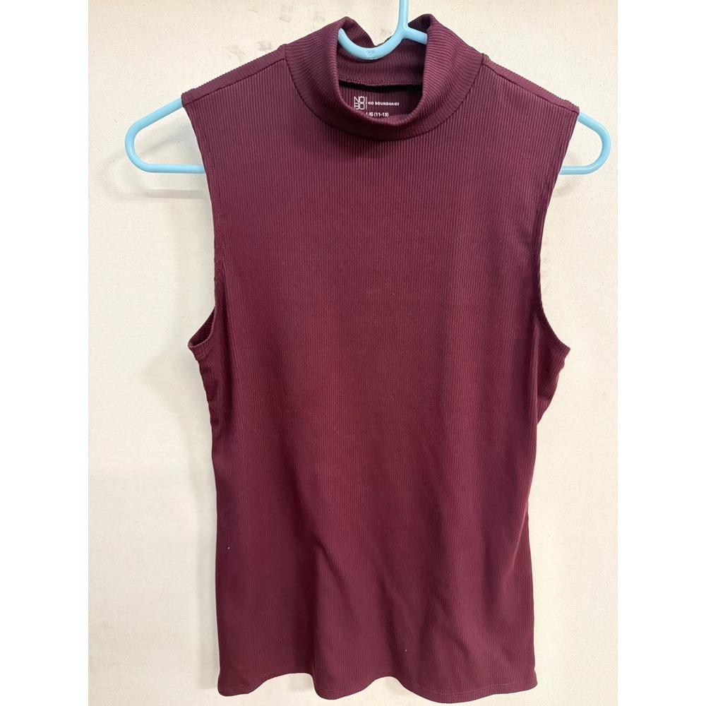 No Boundaries Burgundy Ribbed Sleeveless Mock Neck Top Large 11-13